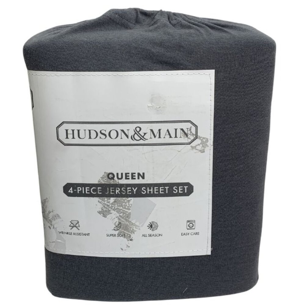 Hudson & Main 4-Piece Super Soft, Jersey Sheet Set Queen Gray NWT - Picture 4 of 5